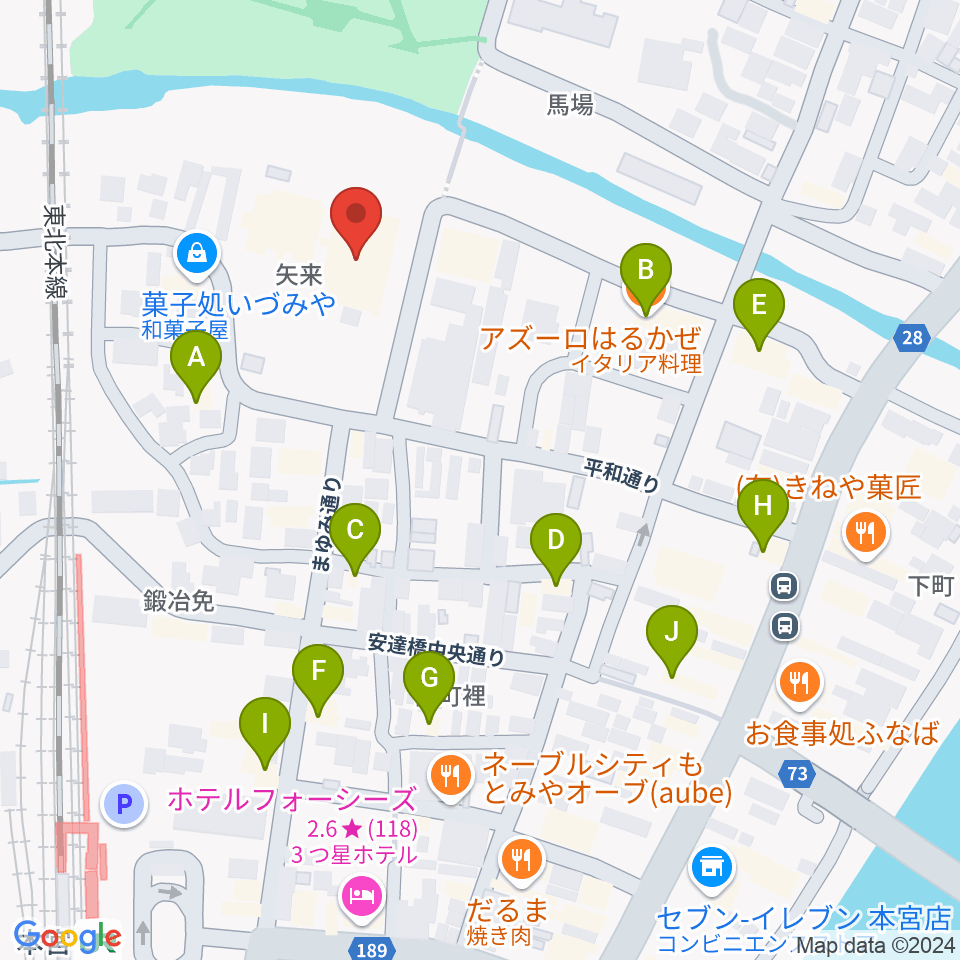 サンライズもとみや周辺のファミレス・ファーストフード一覧地図