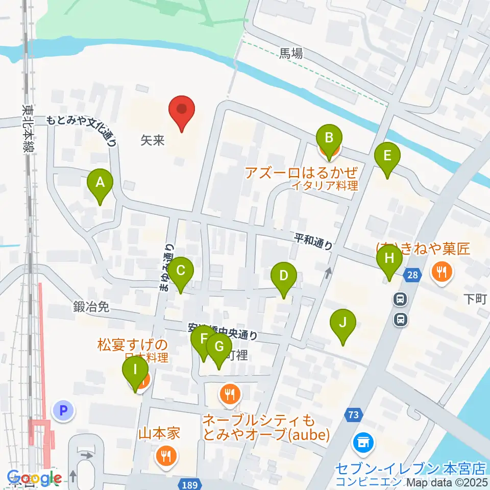 サンライズもとみや周辺のファミレス・ファーストフード一覧地図
