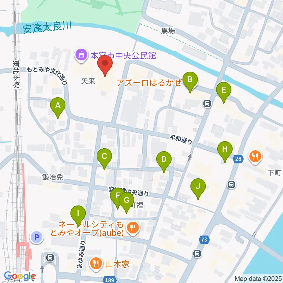 サンライズもとみや周辺のファミレス・ファーストフード一覧地図