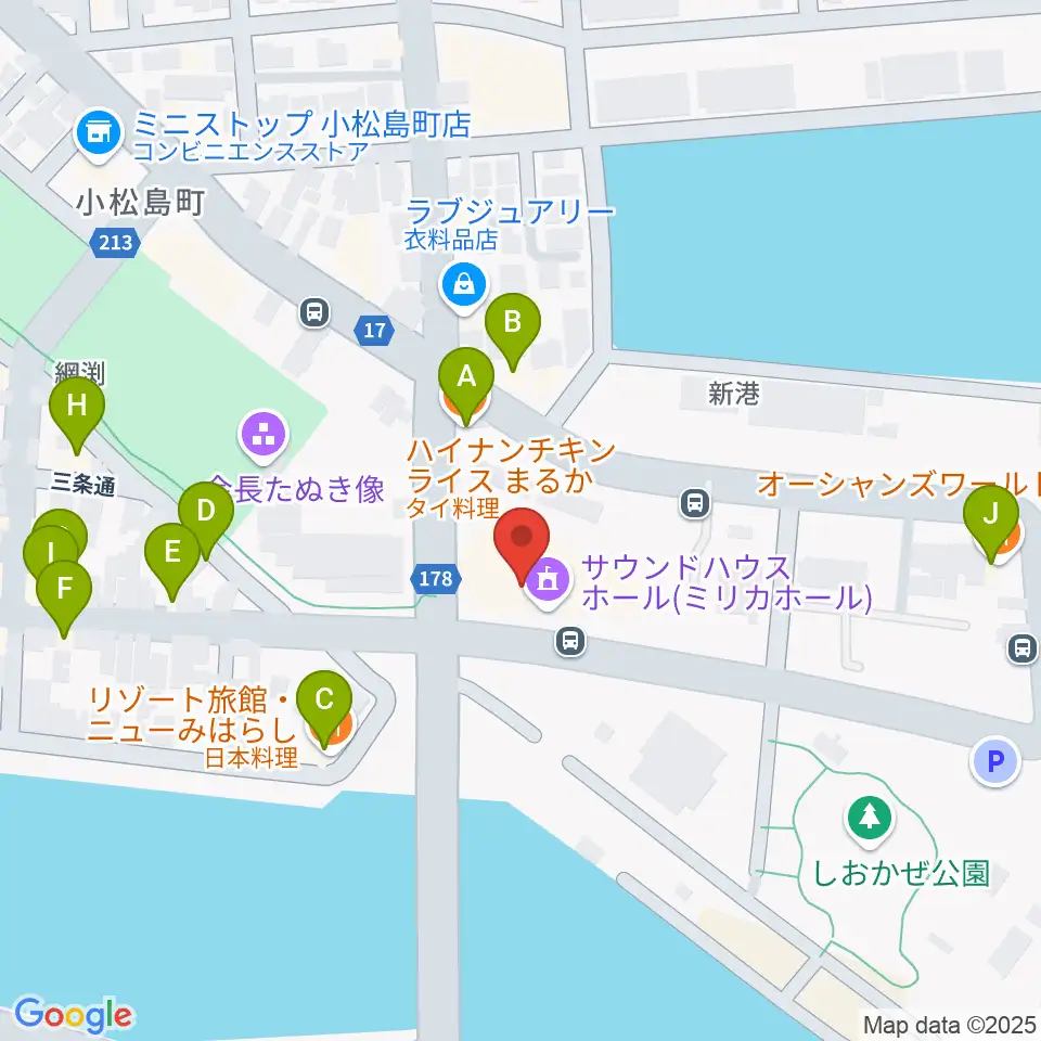 小松島市サウンドハウスホール周辺のファミレス・ファーストフード一覧地図