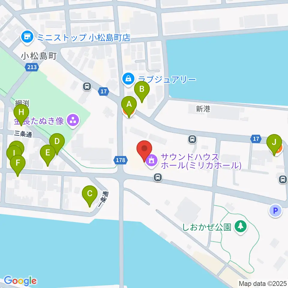 小松島市サウンドハウスホール周辺のファミレス・ファーストフード一覧地図