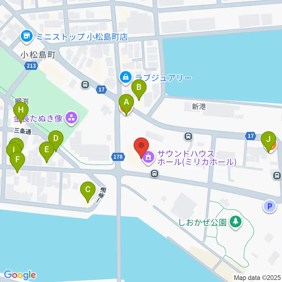 小松島市サウンドハウスホール周辺のファミレス・ファーストフード一覧地図
