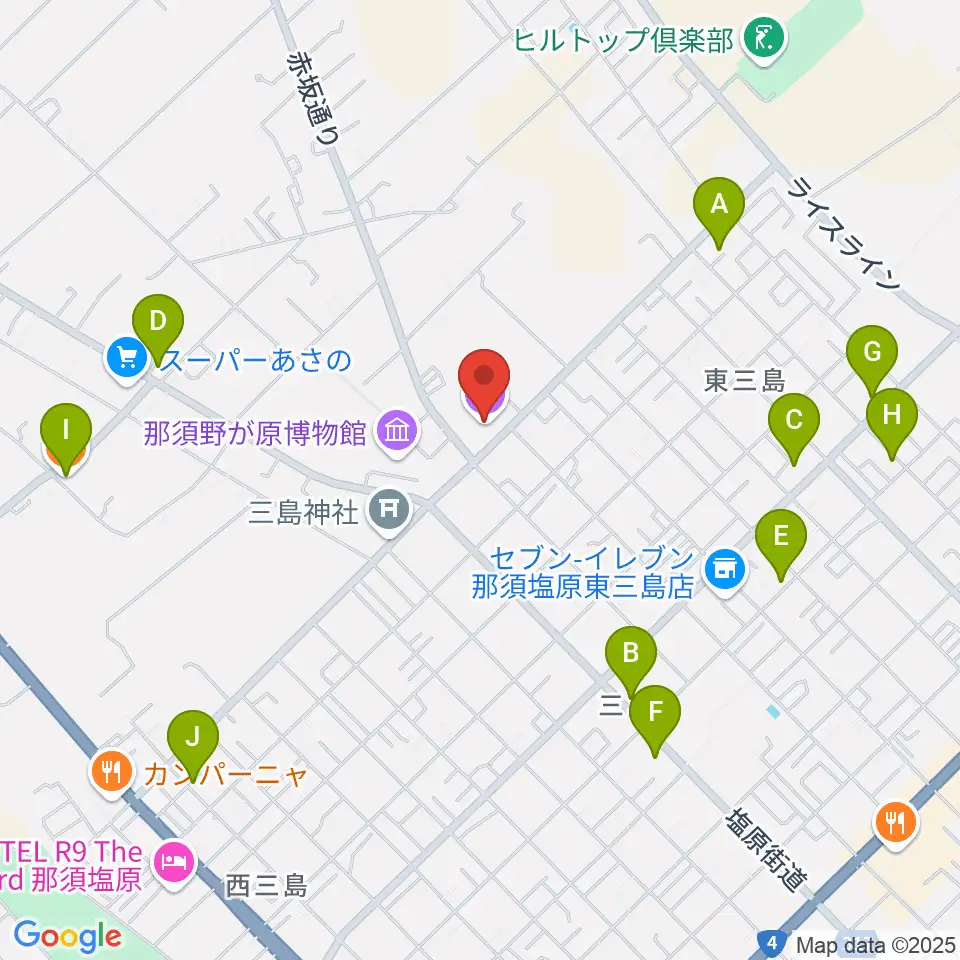 那須塩原市三島ホール周辺のファミレス・ファーストフード一覧地図