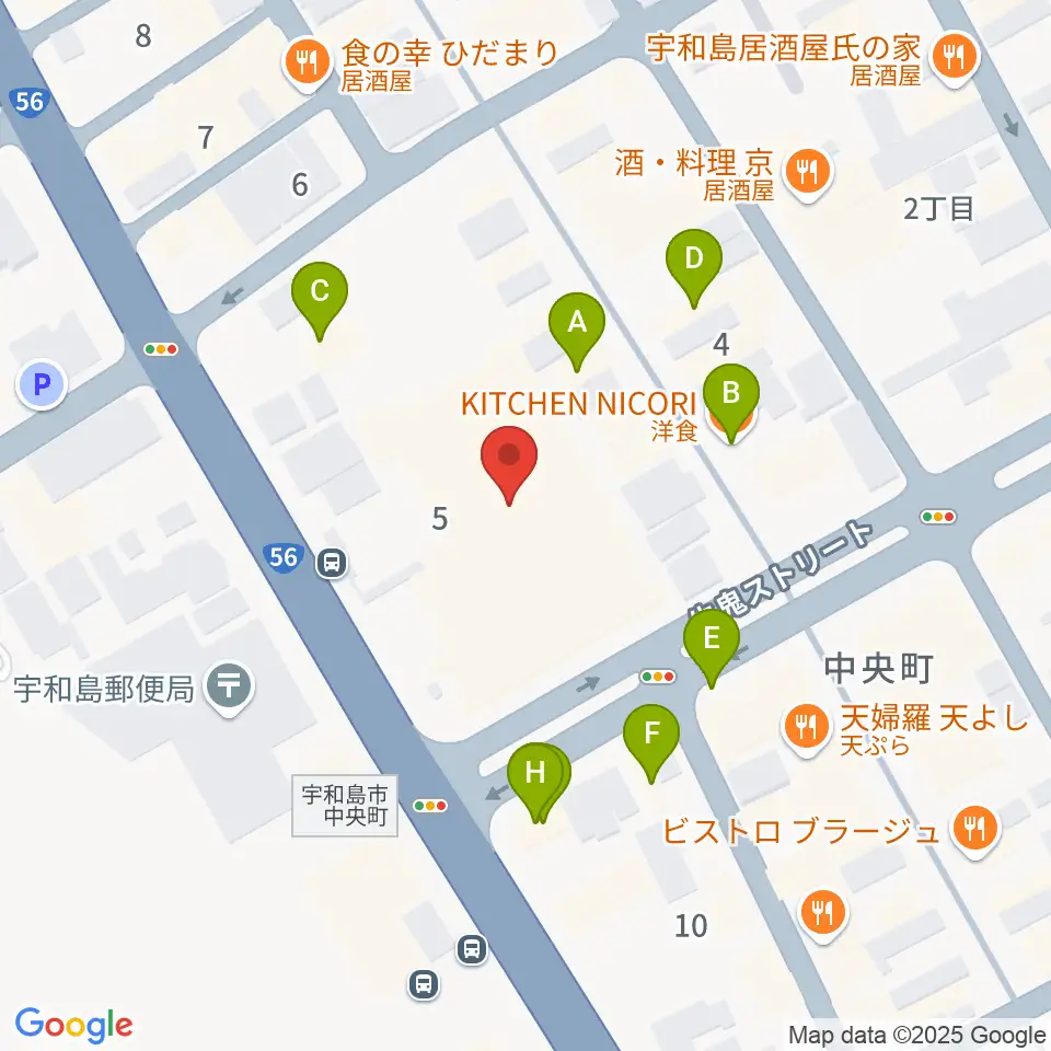 南予文化会館周辺のファミレス・ファーストフード一覧地図