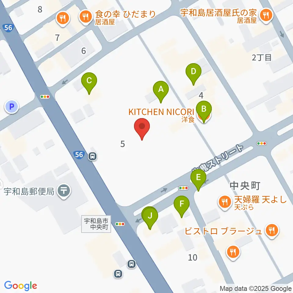 南予文化会館周辺のファミレス・ファーストフード一覧地図