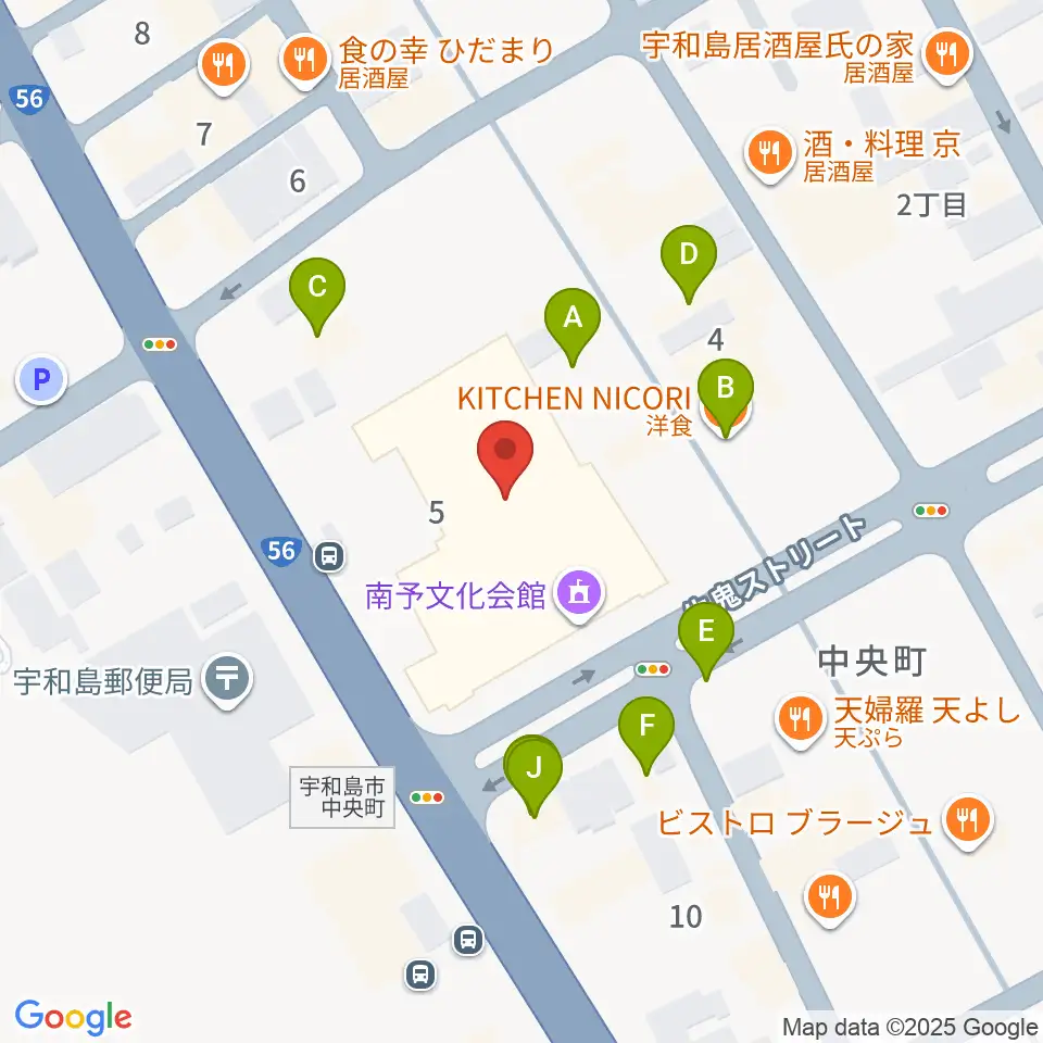 南予文化会館周辺のファミレス・ファーストフード一覧地図