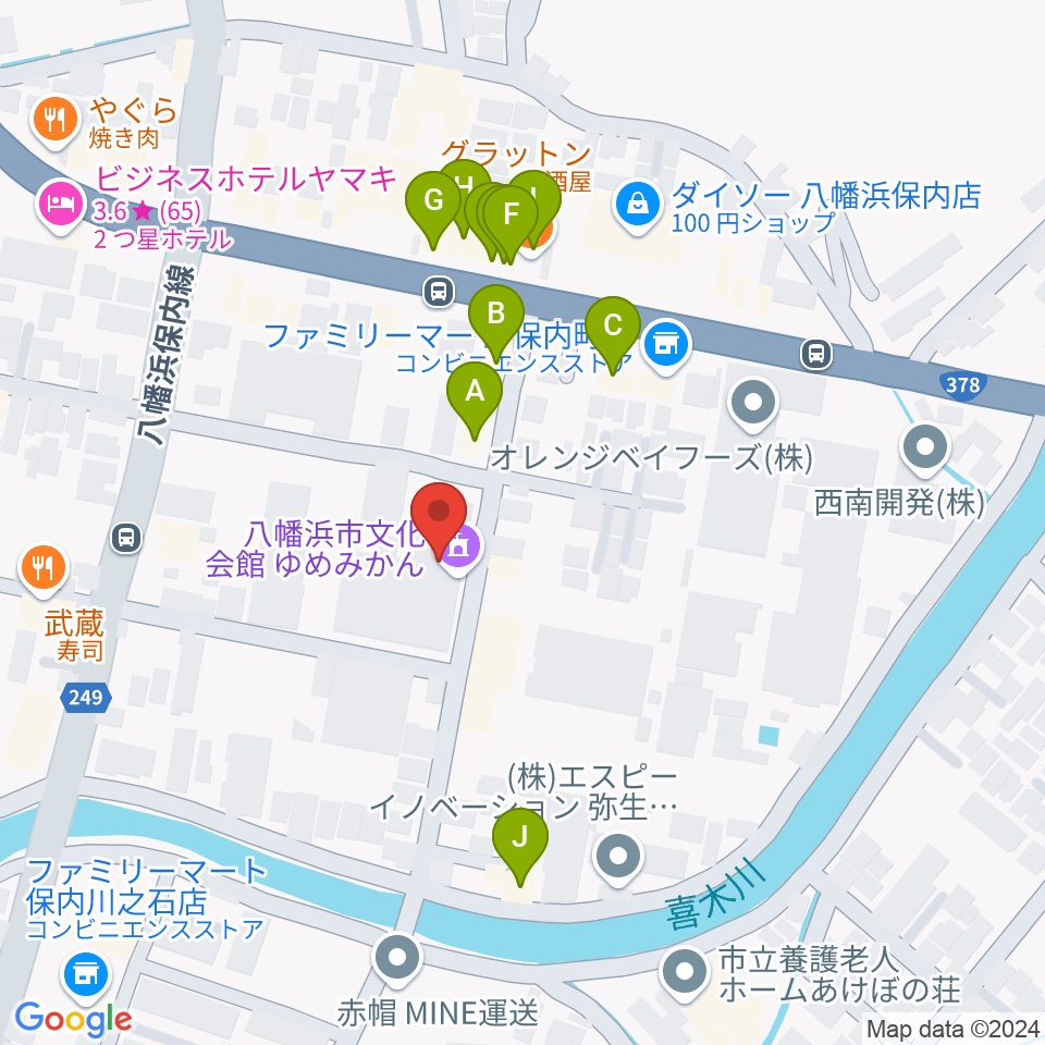 八幡浜市文化会館ゆめみかん周辺のファミレス・ファーストフード一覧地図