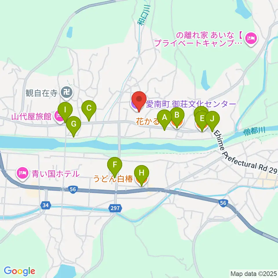 愛南町御荘文化センター周辺のファミレス・ファーストフード一覧地図