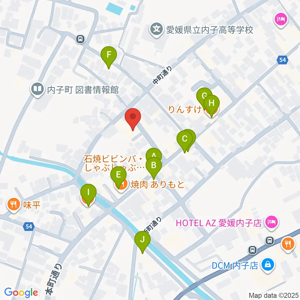 内子座周辺のファミレス・ファーストフード一覧地図