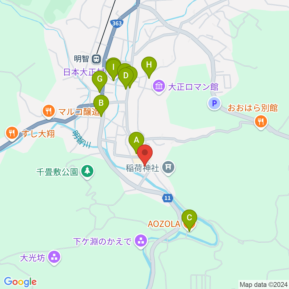 明智かえでホール周辺のファミレス・ファーストフード一覧地図