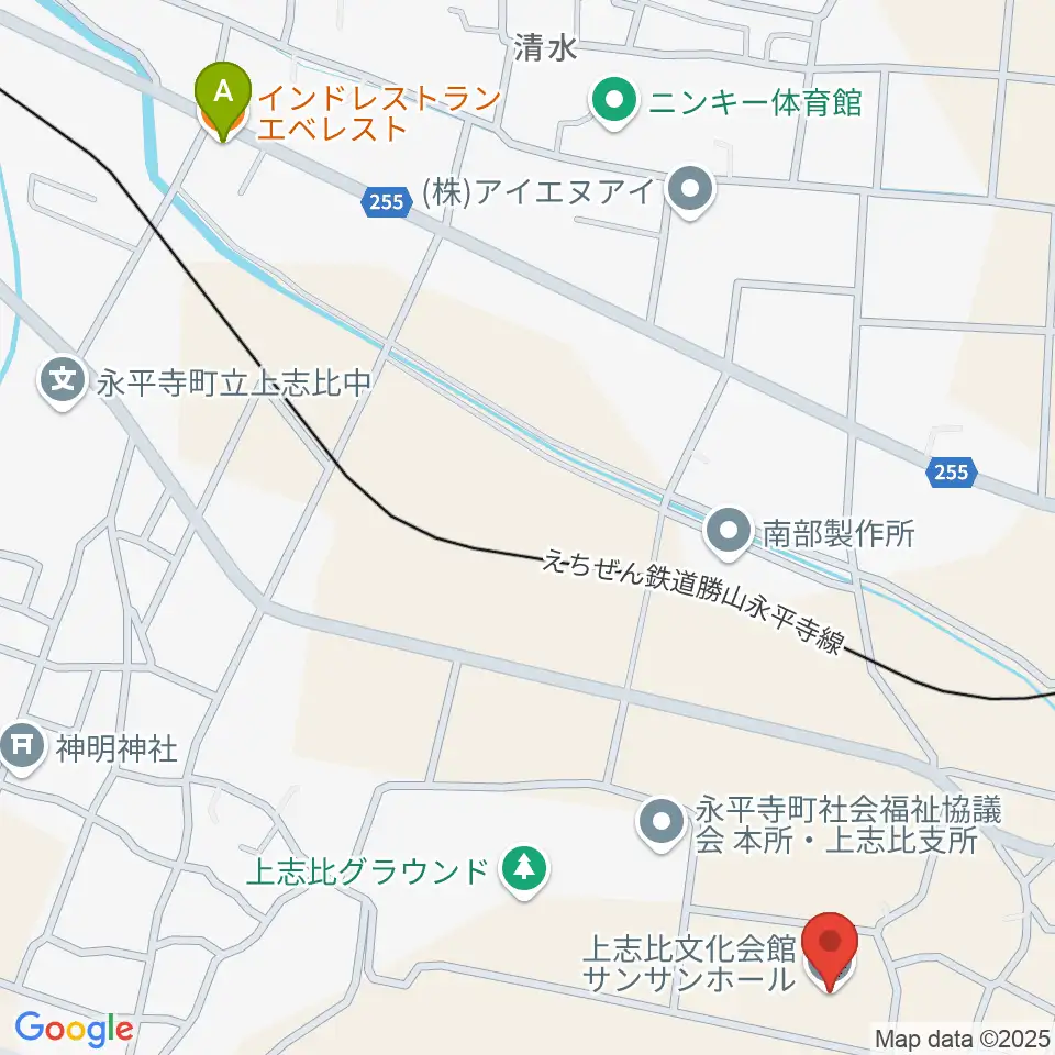 上志比文化会館サンサンホール周辺のファミレス・ファーストフード一覧地図