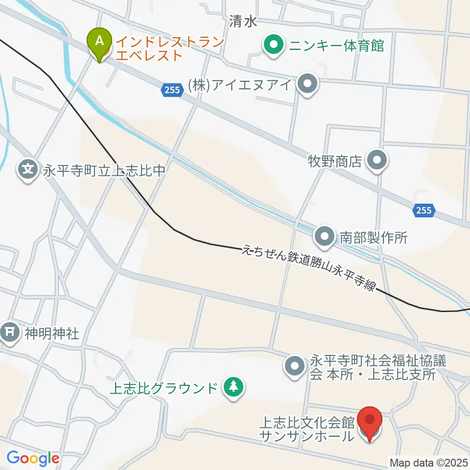 上志比文化会館サンサンホール周辺のファミレス・ファーストフード一覧地図