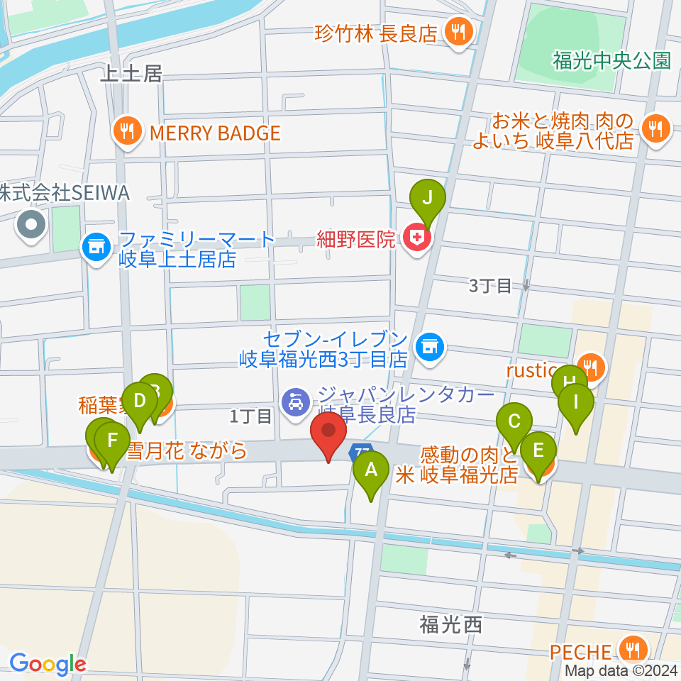 日響楽器 岐阜店周辺のファミレス・ファーストフード一覧地図