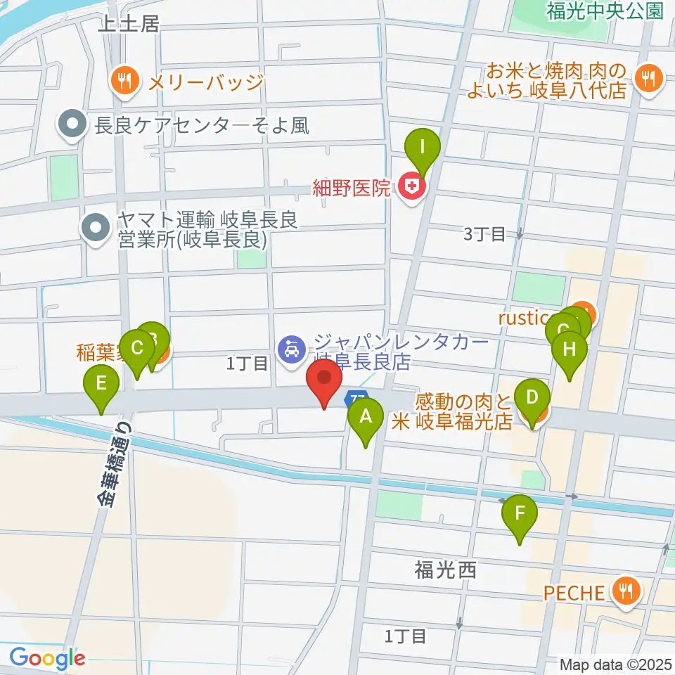 日響楽器 岐阜店周辺のファミレス・ファーストフード一覧地図