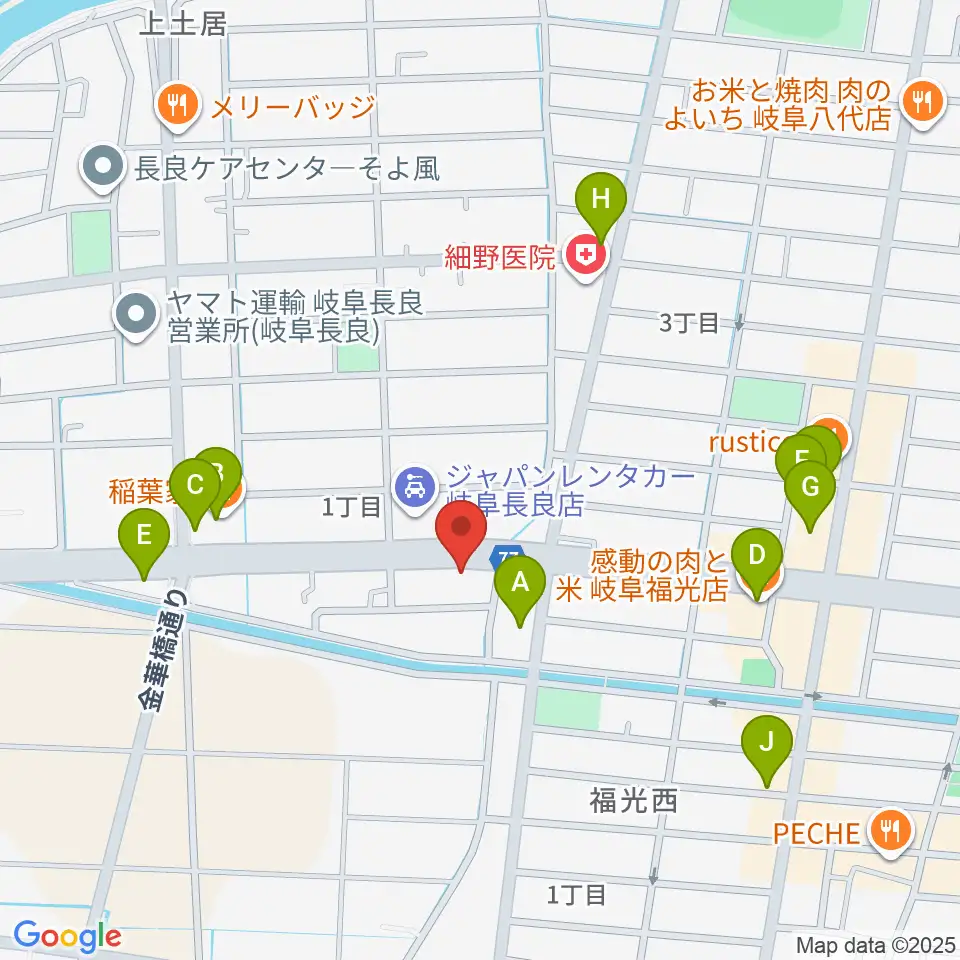 日響楽器 岐阜店周辺のファミレス・ファーストフード一覧地図