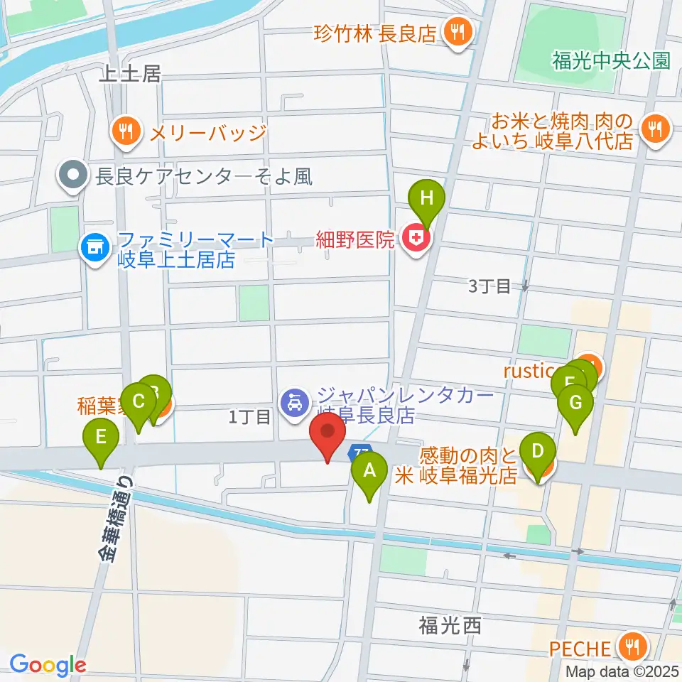日響楽器 岐阜店周辺のファミレス・ファーストフード一覧地図