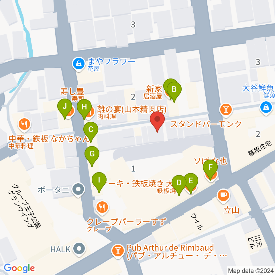 神戸マンボーギター教室周辺のファミレス・ファーストフード一覧地図