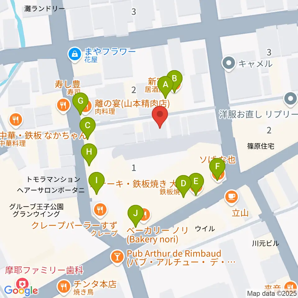 神戸マンボーギター教室周辺のファミレス・ファーストフード一覧地図
