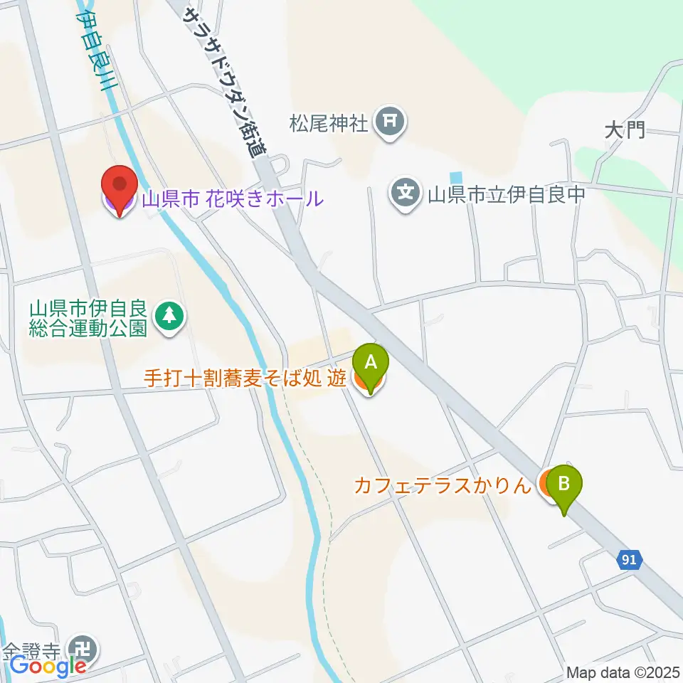 文化の里 花咲きホール周辺のファミレス・ファーストフード一覧地図