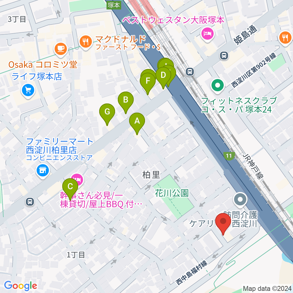 スタジオライラックレインボーズ周辺のファミレス・ファーストフード一覧地図