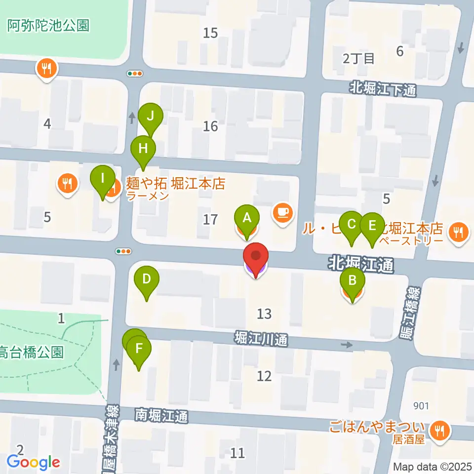 南堀江SOCORE FACTORY周辺のファミレス・ファーストフード一覧地図
