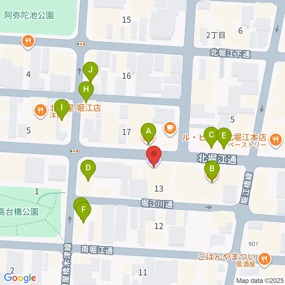 南堀江SOCORE FACTORY周辺のファミレス・ファーストフード一覧地図