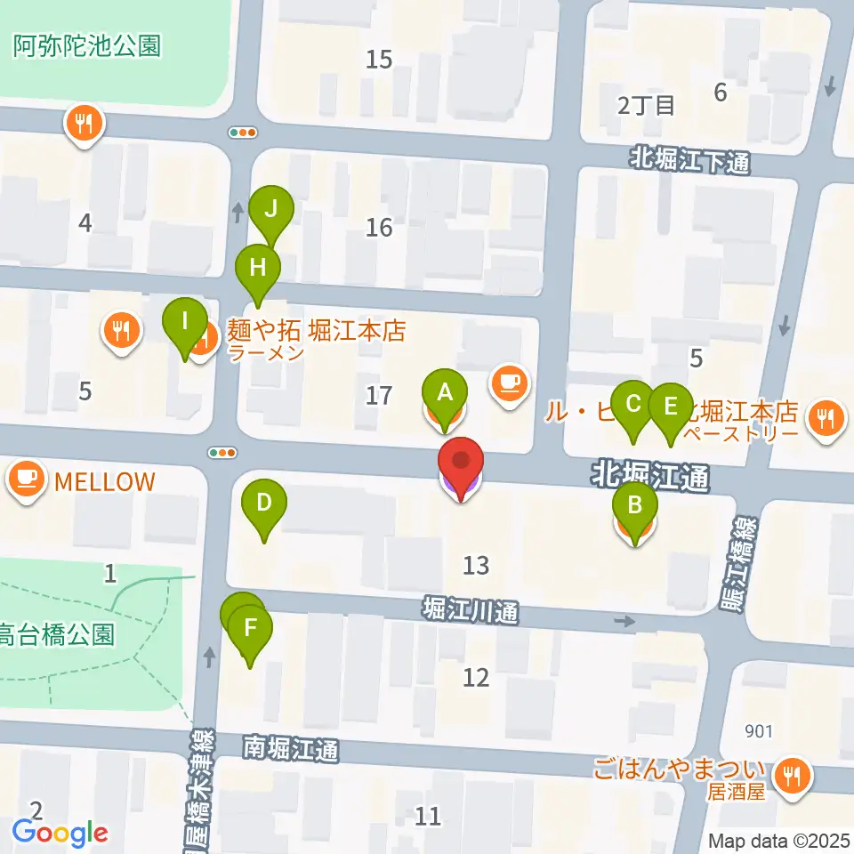 南堀江SOCORE FACTORY周辺のファミレス・ファーストフード一覧地図