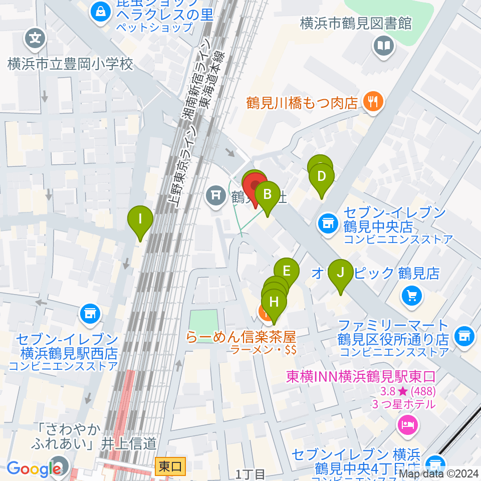 鶴見ラバーソウル周辺のファミレス・ファーストフード一覧地図