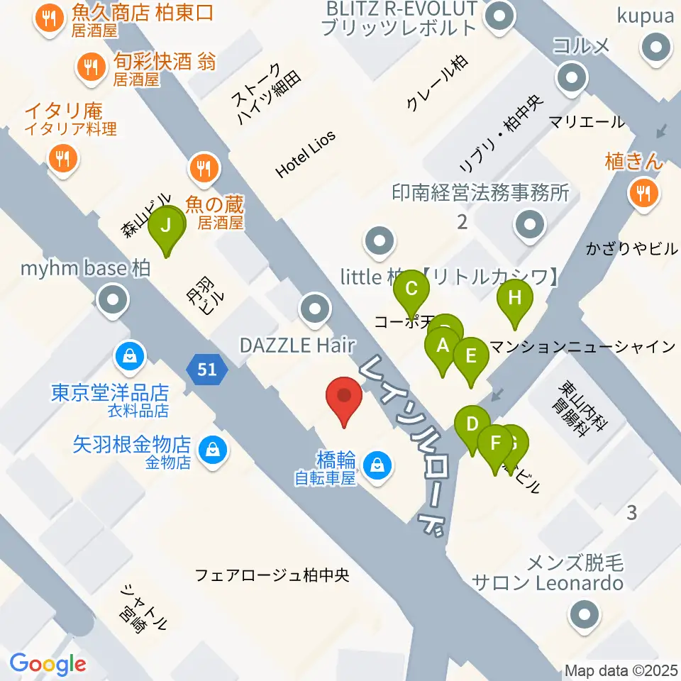 USボーカル教室 柏校周辺のファミレス・ファーストフード一覧地図