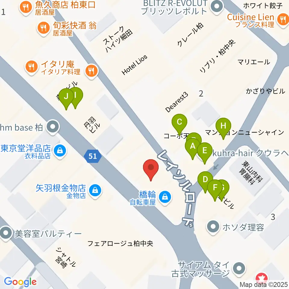 USボーカル教室 柏校周辺のファミレス・ファーストフード一覧地図