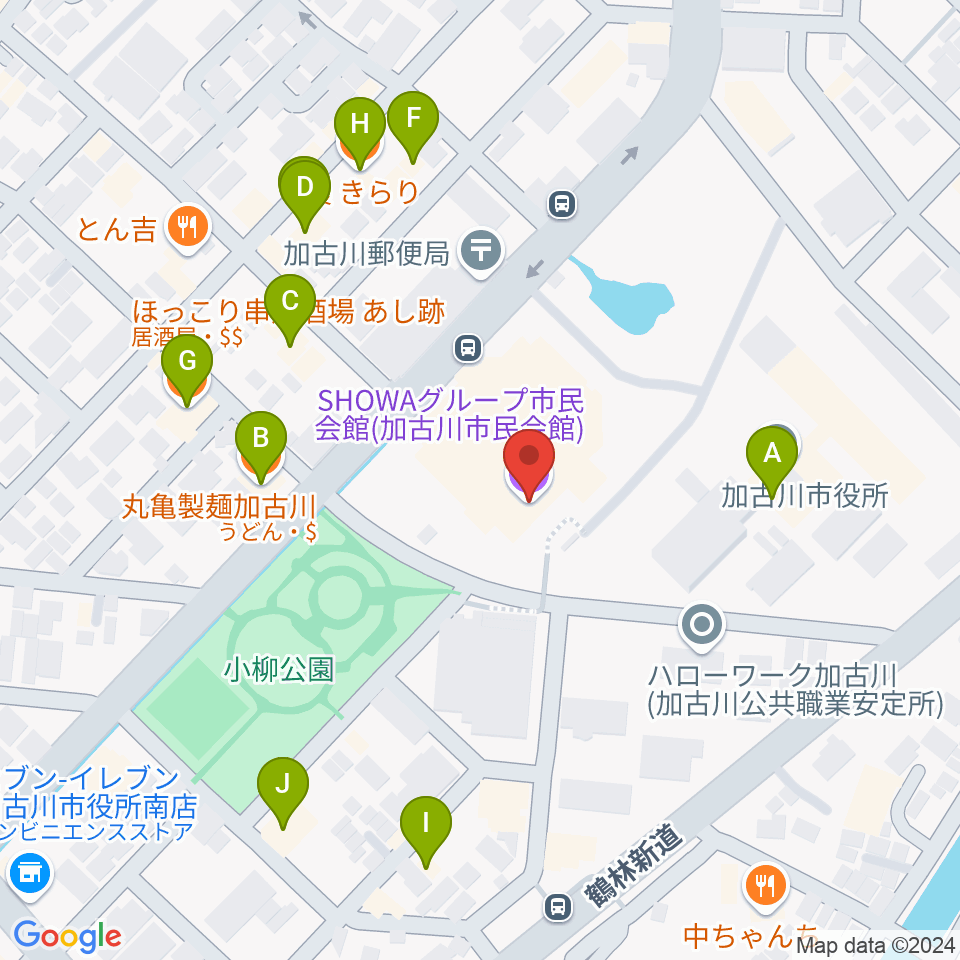 SHOWAグループ市民会館周辺のファミレス・ファーストフード一覧地図