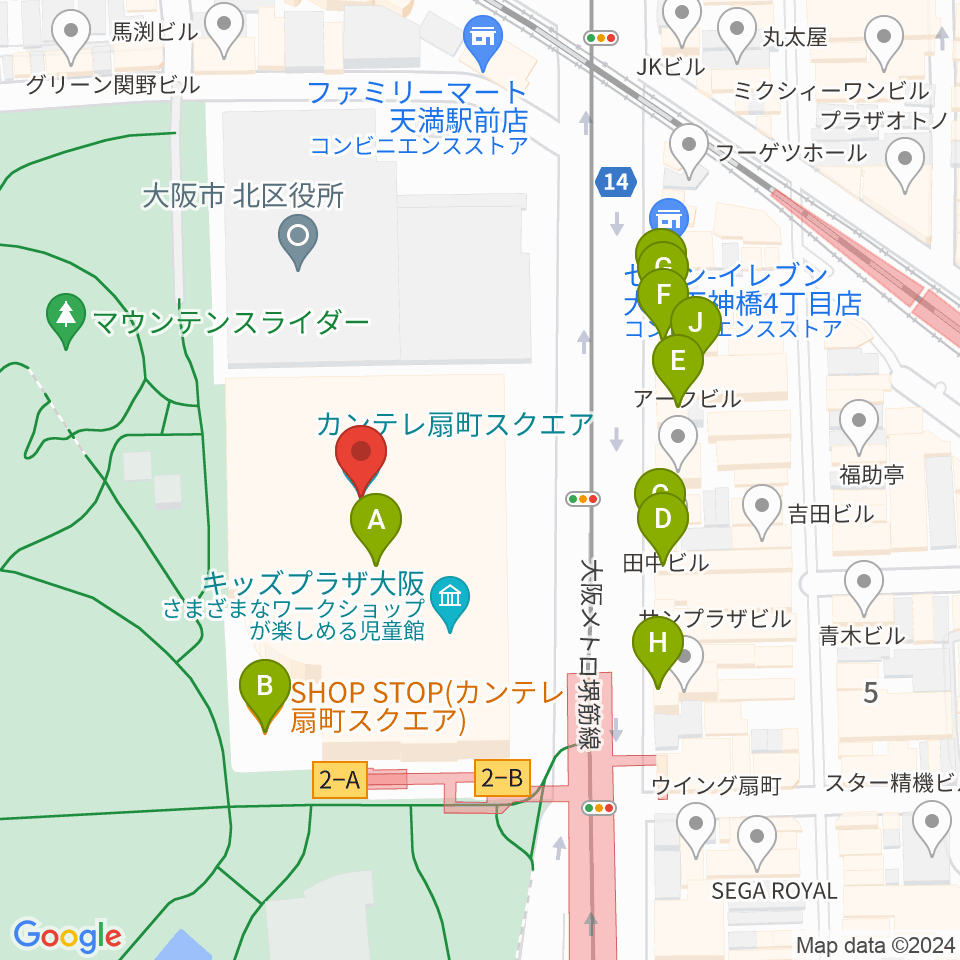 カンテレ扇町スクエア周辺のファミレス・ファーストフード一覧地図