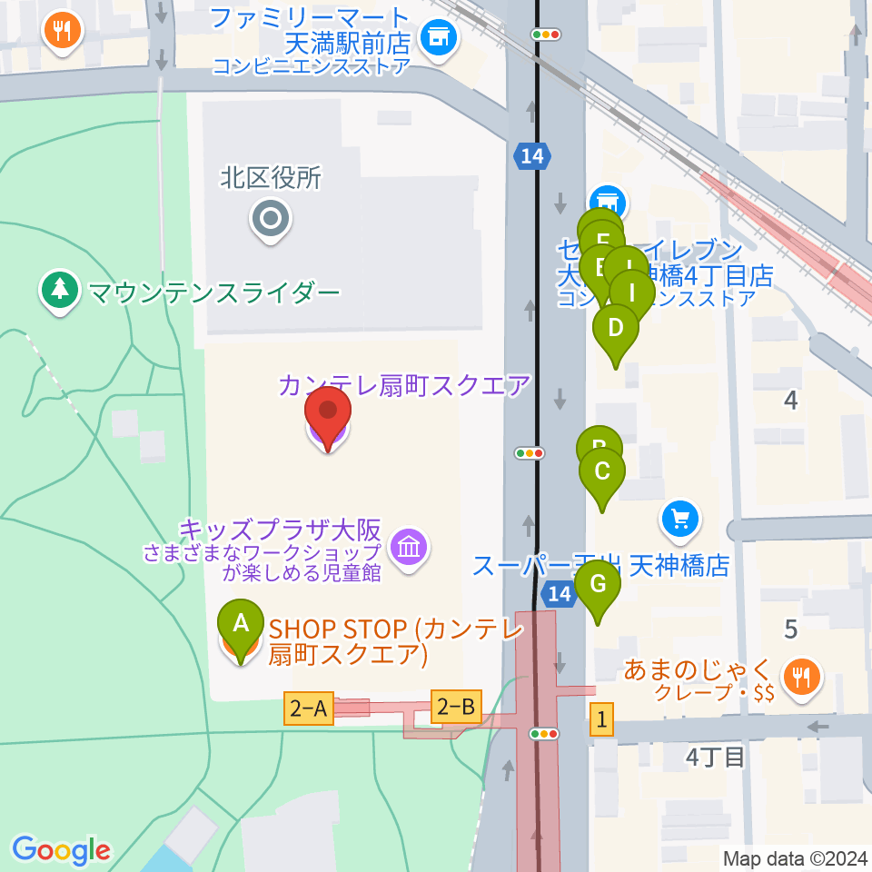 カンテレ扇町スクエア周辺のファミレス・ファーストフード一覧地図