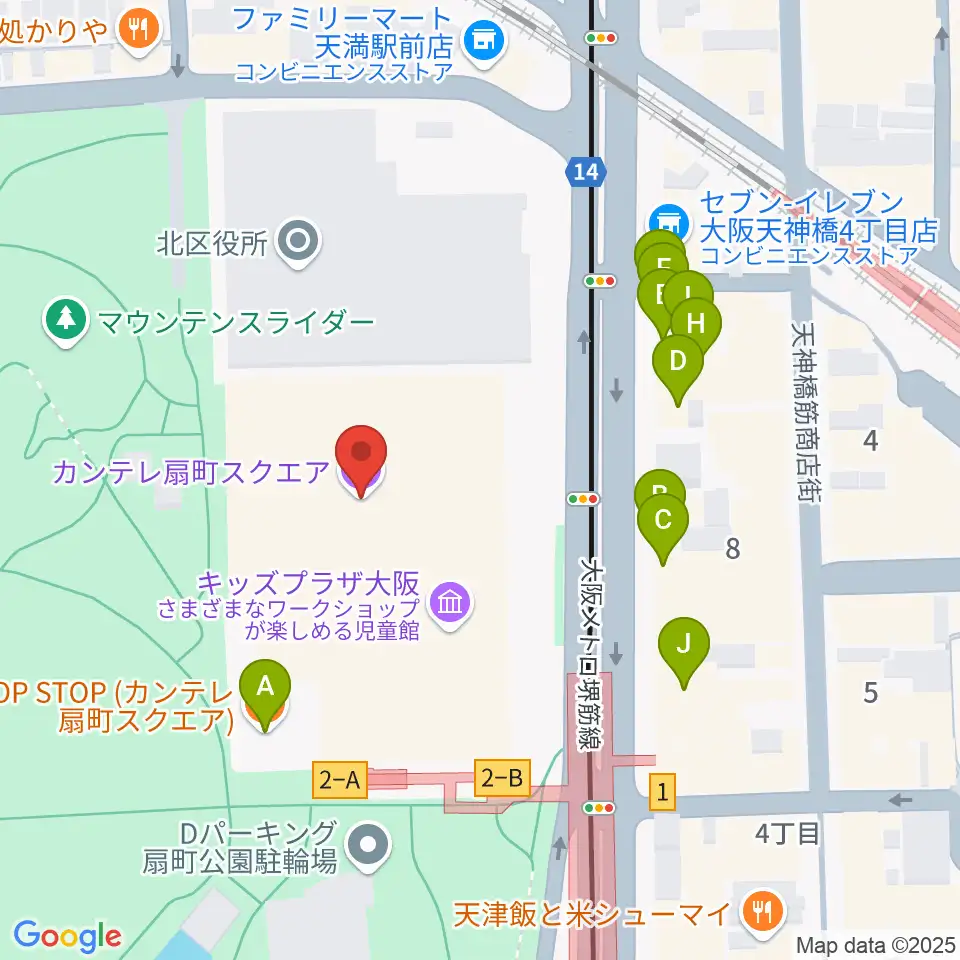 カンテレ扇町スクエア周辺のファミレス・ファーストフード一覧地図