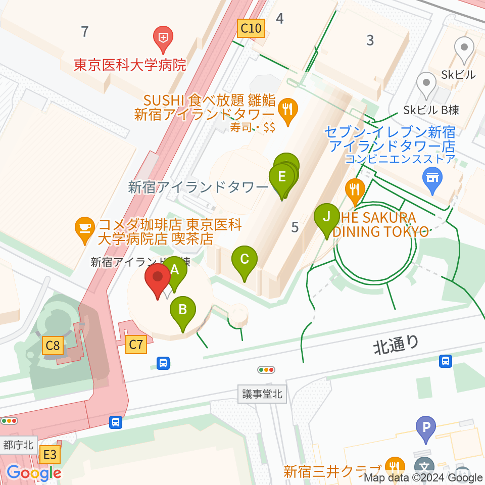 新宿ReNY周辺のファミレス・ファーストフード一覧地図