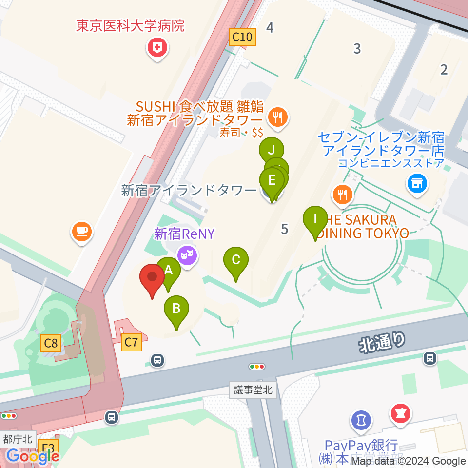 新宿ReNY周辺のファミレス・ファーストフード一覧地図