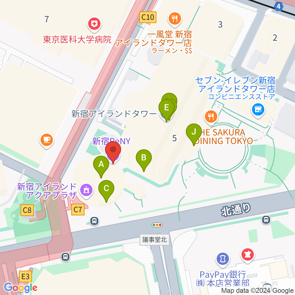 新宿ReNY周辺のファミレス・ファーストフード一覧地図