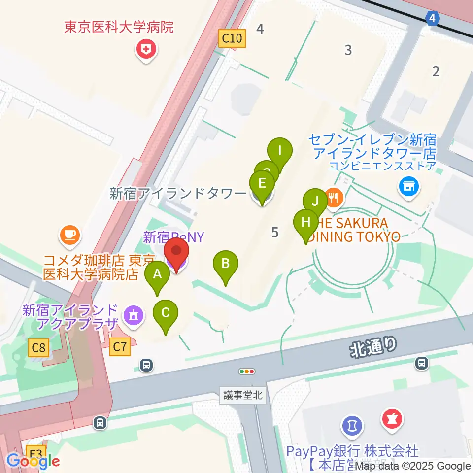 新宿ReNY周辺のファミレス・ファーストフード一覧地図