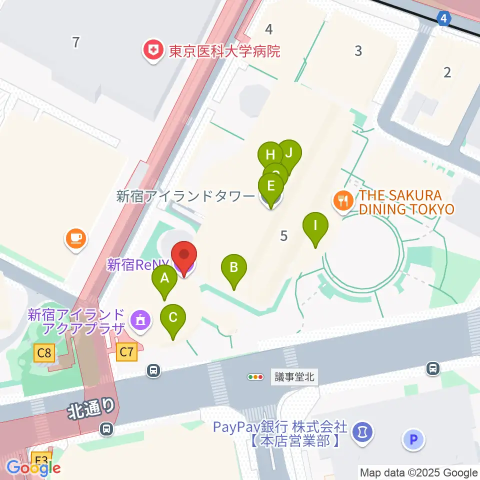 新宿ReNY周辺のファミレス・ファーストフード一覧地図
