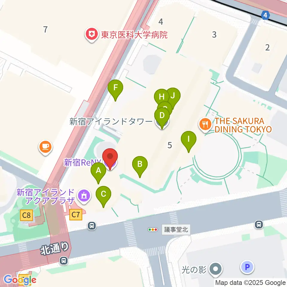 新宿ReNY周辺のファミレス・ファーストフード一覧地図