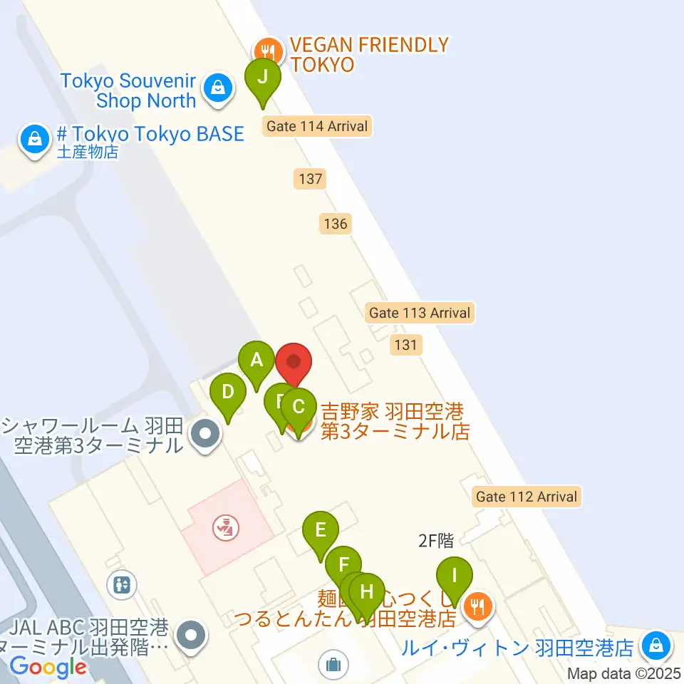 羽田空港ティアットスカイホール周辺のファミレス・ファーストフード一覧地図