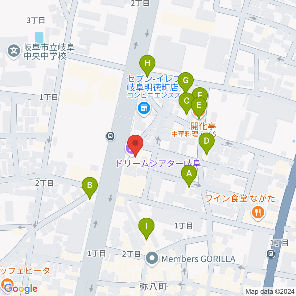 ドリームシアター岐阜周辺のファミレス・ファーストフード一覧地図