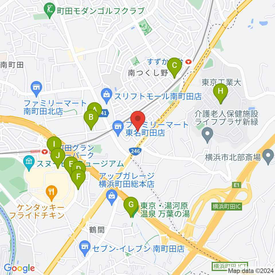 丸山ギター教室周辺のファミレス・ファーストフード一覧地図