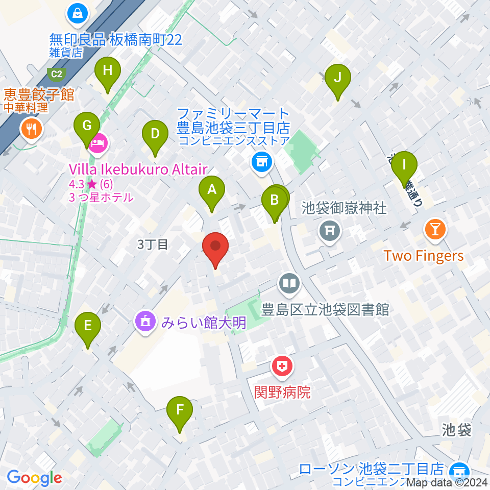 池袋ビッグバンボックス周辺のファミレス・ファーストフード一覧地図