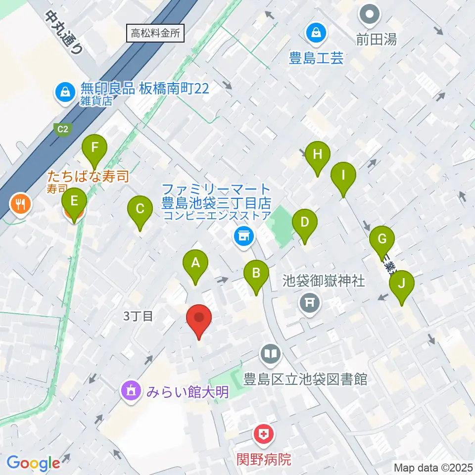 池袋ビッグバンボックス周辺のファミレス・ファーストフード一覧地図