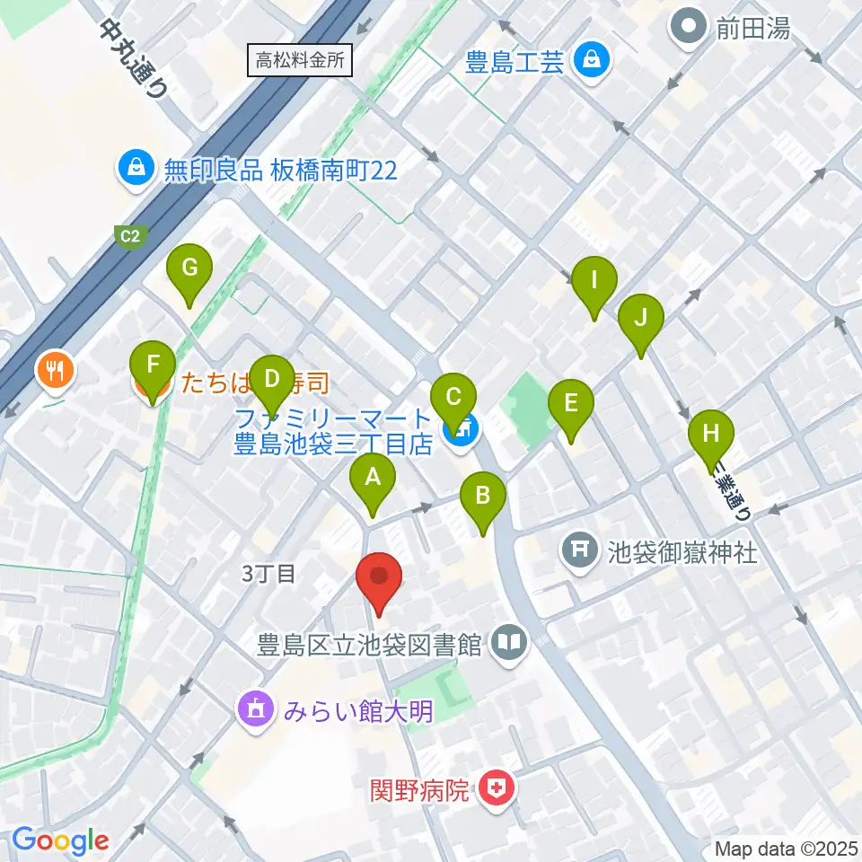 池袋ビッグバンボックス周辺のファミレス・ファーストフード一覧地図