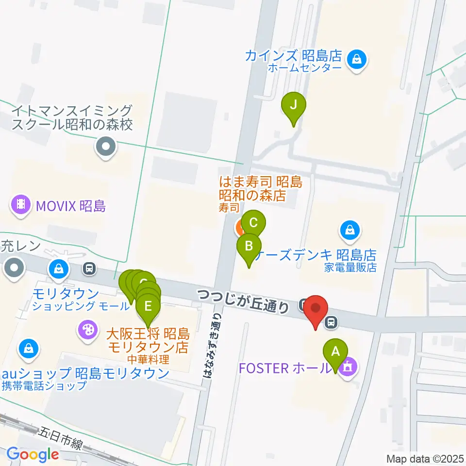 FOSTERホール 昭島市民会館周辺のファミレス・ファーストフード一覧地図