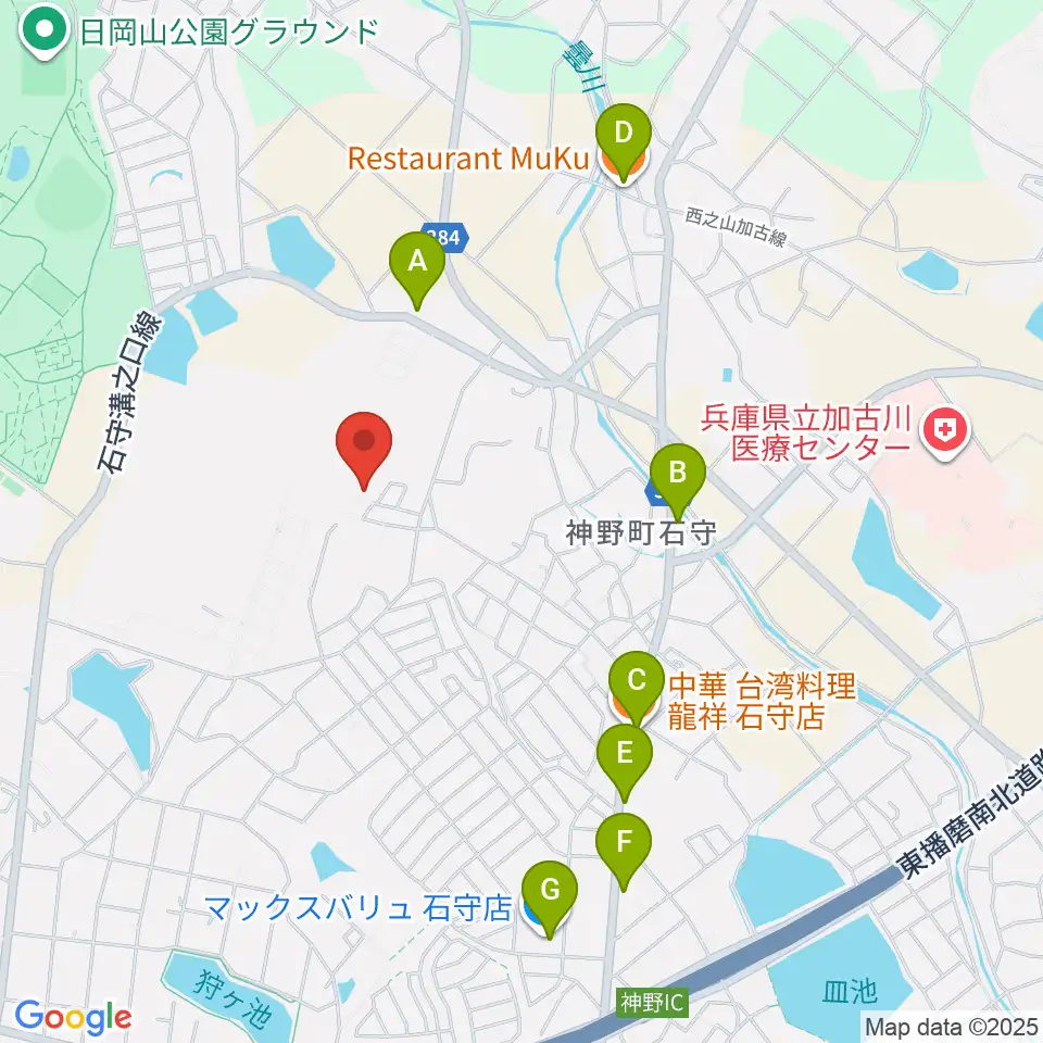 ギター工房サウンドリバー周辺のファミレス・ファーストフード一覧地図