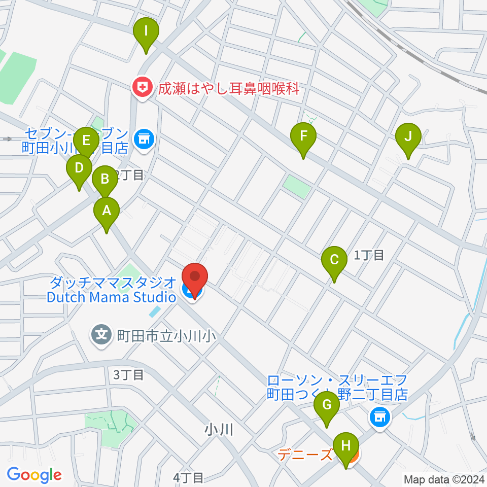 ダッチママスタジオ周辺のファミレス・ファーストフード一覧地図