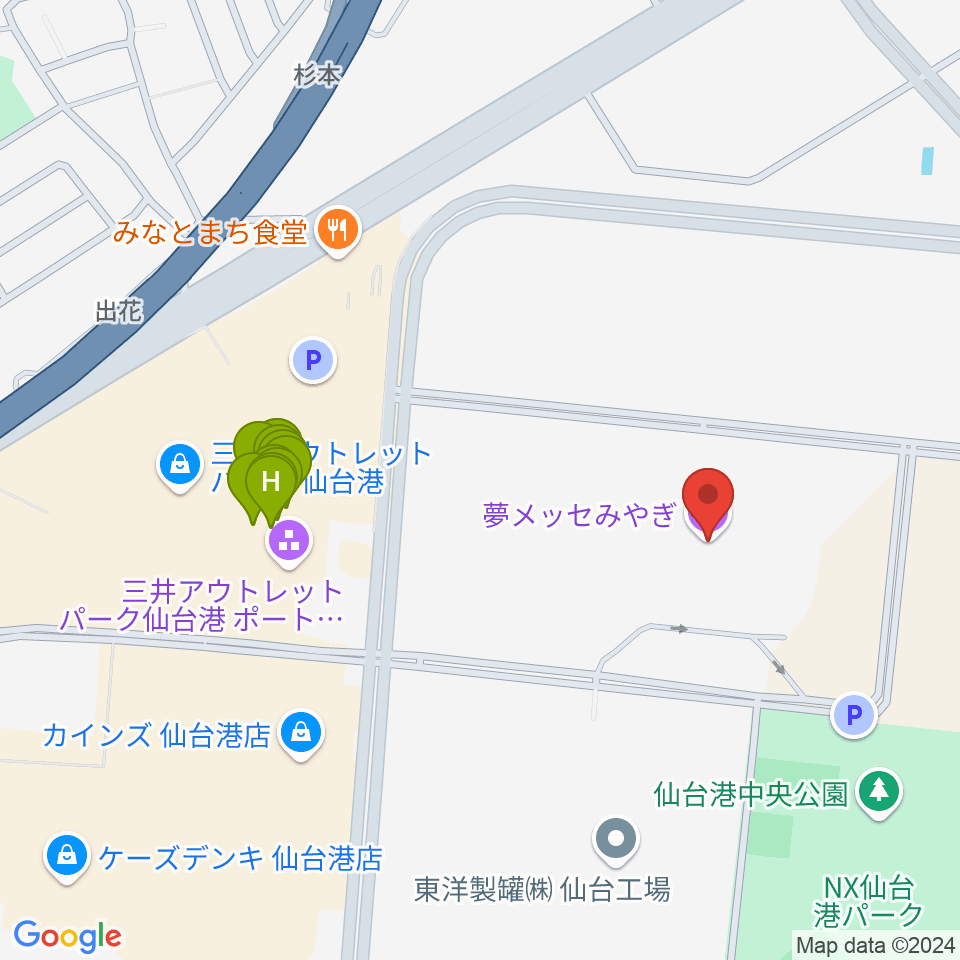 夢メッセみやぎ周辺のファミレス・ファーストフード一覧地図